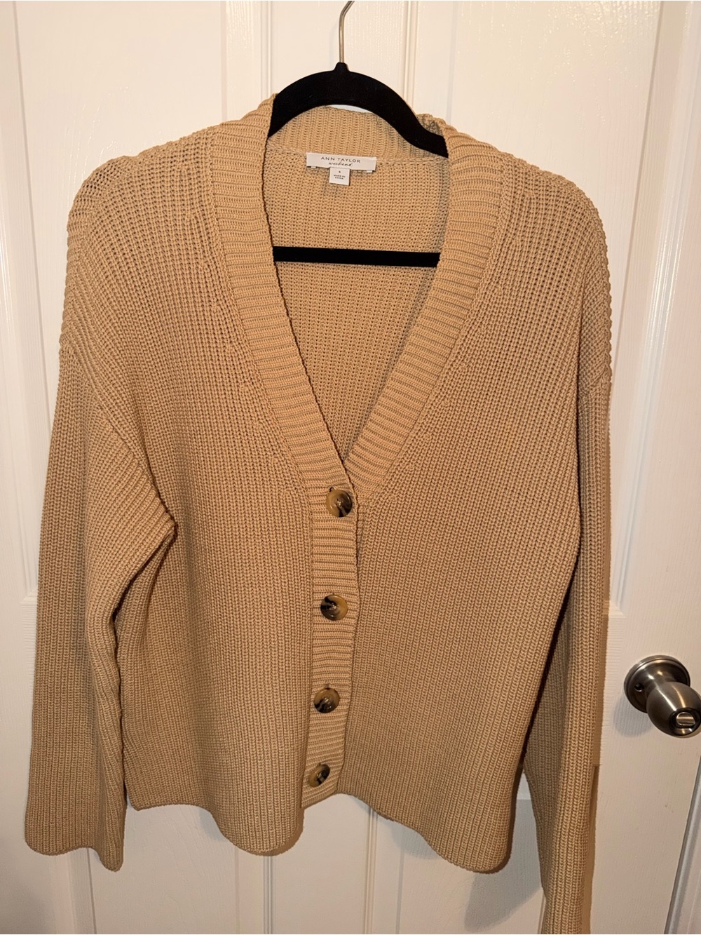 Ann Taylor Beige/Tan Ribbed Button-Front Cardigan
